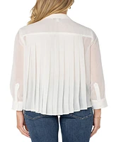 Liverpool Los Angeles Women's Long Sleeve Woven Shirt with Pleated Back Top