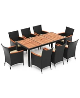 Gymax 9 Pcs Patio Dining Set for 8 Large Conversation Set w/ Umbrella Hole Seat Cushion