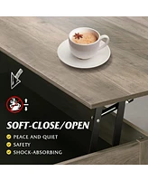 Wlive Lift Top Coffee Table for Living Room,Coffee Table with Storage,Hidden Compartment and Metal Frame, Central Table for Reception Room,Grey