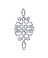 Bling Jewelry Large Pave Cubic Zirconia Art Deco Elegant Full Finger Armor Cz Statement Swirl Infinity Ring Sterling Silver
