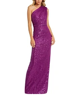 Mac Duggal Women's Sequined Ruched One Shoulder Gown