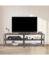 Slickblue Industrial Style Metal and Wood Tv Stand for Flat Screen Tv with Storage