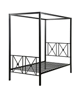 Slickblue Metal Canopy Bed Frame with Medallion Accents