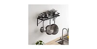 Slickblue Matte Stainless Steel Wall Mounted Pot Rack with 10 Hanging Hooks