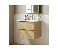 DeerValley 24" Wall Mounted Bathroom Vanity with Ceramic Top, Two Soft Closing Drawers