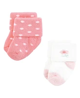 Hudson Baby Girls Cotton Rich Newborn and Terry Socks Love, 0-6 Months