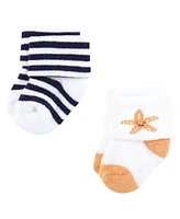 Hudson Baby Boys Cotton Rich Newborn and Terry Socks, Sea Characters, 0-6 Months