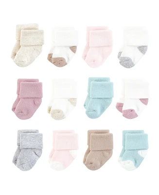 Hudson Baby Girls Cotton Rich Newborn and Terry Socks Soft Asst Colors, 0-6 Months