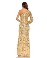 Mac Duggal Women's Embellished One Sleeve Faux Wrap Gown