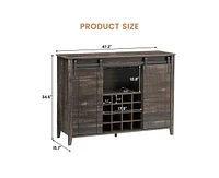 gaomon Wine Bar Cabinet,47" Farmhouse Coffee Bar Cabinet with Sliding Barn Door, Buffet Sideboard Cabinet with 16 Bottle Wine Rack for Dining