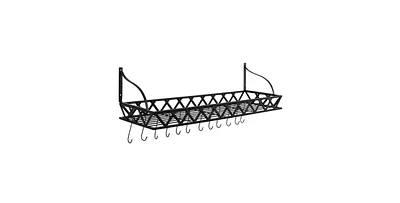 Slickblue Metal Rectangular Wall Mounted Kitchen Pot Rack with 12 Hanging Hooks