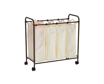 Slickblue Farmhouse 4 Section Removeable Bag Wheeled Laundry Sorter Cart