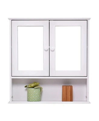 Slickblue Wood Finish Simple Bathroom Mirror Wall Cabinet for Storage