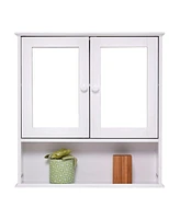 Slickblue Wood Finish Simple Bathroom Mirror Wall Cabinet for Storage