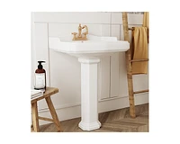 DeerValley 35.5" Tall Rectangular Vitreous China Pedestal Bathroom Sink with Overflow