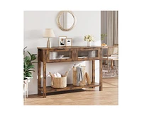 gaomon Entryway Table, 2 Tier Console Table with Storage, Wood Sofa Table with 2 Glass Drawers for Entry Way, Hallway,Living Room