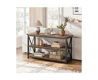 gaomon 3 Tier Console Table, 47.2" Narrow Entryway Table with Storage, Wood Sofa Table with Metal Frame