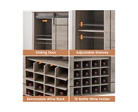 gaomon Wine Bar Cabinet,47" Farmhouse Coffee Bar Cabinet with Sliding Barn Door, Buffet Sideboard Cabinet with 16 Bottle Wine Rack for Dining
