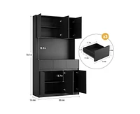 gaomon 71" Tall Kitchen Pantry Cabinet, Kitchen Hutch Storage Cabinet with Led Lights and Power Outlets, Food Pantry Cabinet with Microwave Stand