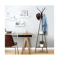 Slickblue Modern Coat Rack with Metal Frame and 2 Storage Shelves for Entryway Organization