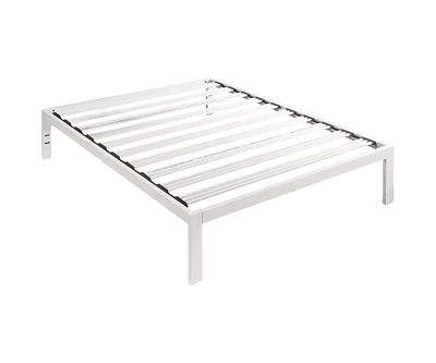 Slickblue Wide-Slat White Metal Platform Bed Frame with Headboard Brackets