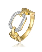 Rachel Glauber 14k Yellow Gold Plated with Cubic Zirconia Pave Triple Chain Link Ring