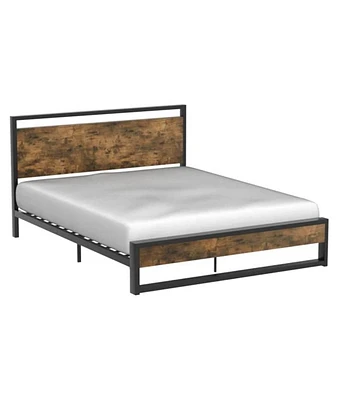 Slickblue Modern Farmhouse Platform Bed Frame with Wood Panel Headboard Footboard