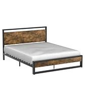 Slickblue Modern Farmhouse Platform Bed Frame with Wood Panel Headboard Footboard