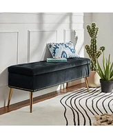 Slickblue Mid-Century Modern End of Bed Storage Bench with Upholstered Seat and Wooden Legs