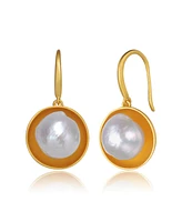 Genevive Sterling Silver 14K Gold Plated with Genuine Freshwater Round Pearl Hook Earrings