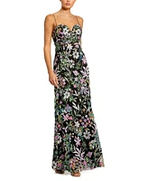 Mac Duggal Women's Spaghetti Strap Bustier Embroidered Applique Gown