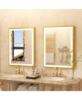 Wisfor Led Vanity Mirror with Gold Frame Wall Mount Bathroom Mirror Frontlit Anti-Fog