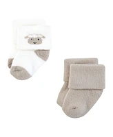 Hudson Baby Boys Unisex Cotton Rich Newborn and Terry Socks, Taupe Sheep, 0-6 Months