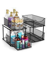 Sorbus 2 Pack 2 Tier Baskets with Mesh Sliding Drawers - Ideal Cabinet, Under the Sink, etc - Great for Bathroom, Kitchen, Office