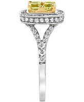 Yellow Diamond & White Diamond Halo Cluster Ring (1-5/8 ct. t.w.) in 14k White & Yellow Gold