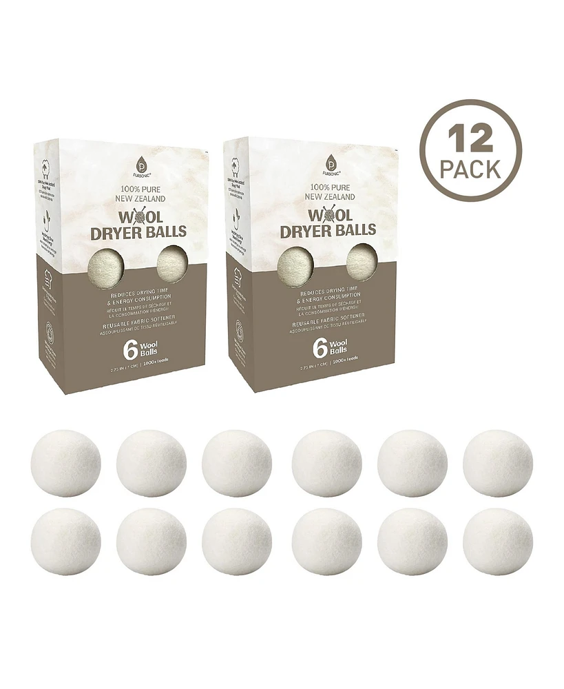 Pursonic 100% Pure New Zealand Wool Dryer Balls - 12 Pack