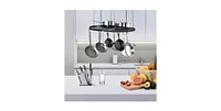 Slickblue Carbon Steel Ceiling Mount Oval Hanging Kitchen Pot Rack with 12 Hooks