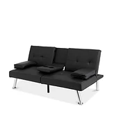 Slickblue Convertible Sofa Futon with 2 Cup Holders for Living Room or Guest Space