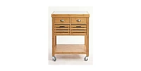 Slickblue Stainless Steel Top Wicker Wood Kitchen Cart with Casters