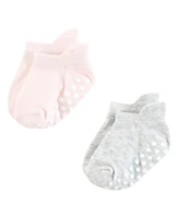 Hudson Baby Girls Non-Skid No-Show Socks, Mauve Neutral, 12-24 Months