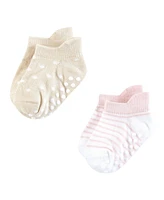 Hudson Baby Girls Non-Skid No-Show Socks, Soft Pink Dot Stripe, 12-24 Months