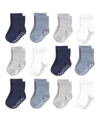 Hudson Baby Boys Cotton Rich Newborn and Terry Socks, Blue Gray Basic, 12-24 Months