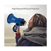 Pyle 30-Watt Portable Megaphone with Siren, Adjustable Volume, Lightweight, Battery Operated, Blue Bullhorn