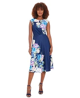 London Times Women's Floral Extended-Shoulder Midi Dress