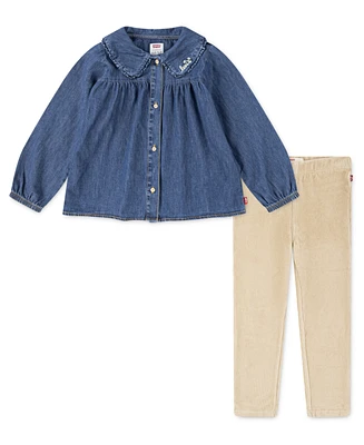 Levi's Little Girls Collared Top and Leggings, 2-Piece Set