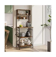 Slickblue Industrial Modern Kitchen Baker's Rack with Metal and Wood Shelves and Microwave Stand