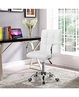 Slickblue Modern Faux Leather Mid-Back Swivel Office Chair with Armrests and Wheels for Comfortable Desk Seating