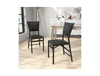 Slickblue Set of 2 - Modern Metal Folding Dining Chairs with Pu Leather Seat Cushion