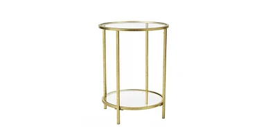 Slickblue Round Accent Side Table Metal Glass Top Bottom Shelf End Table