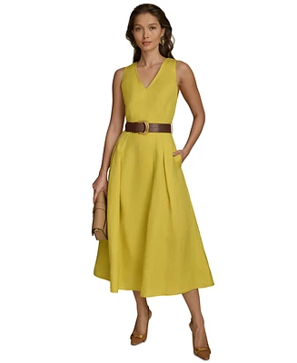 Donna Karan New York Women's Belted V-Neck Midi Dress